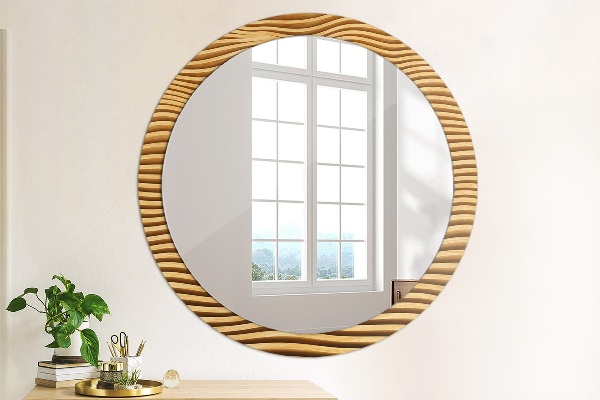 Round printed mirror Wooden wave