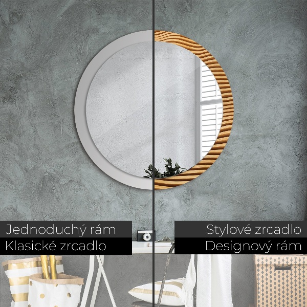 Round printed mirror Wooden wave