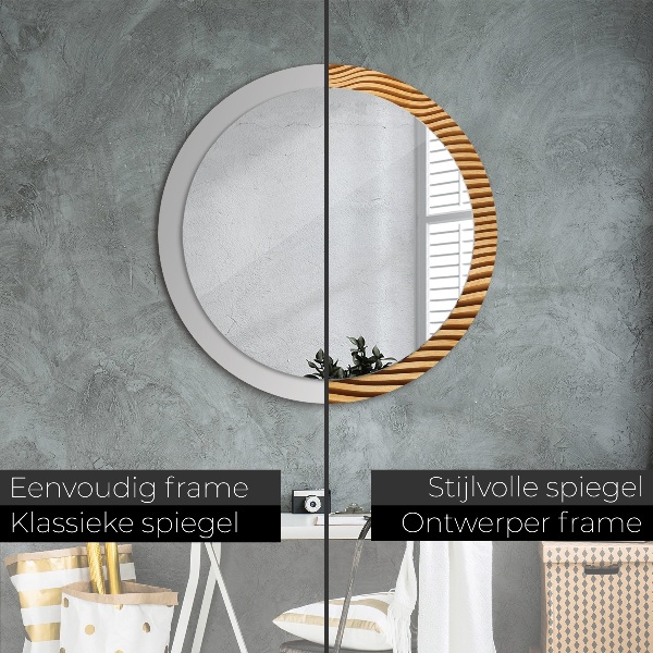 Round printed mirror Wooden wave
