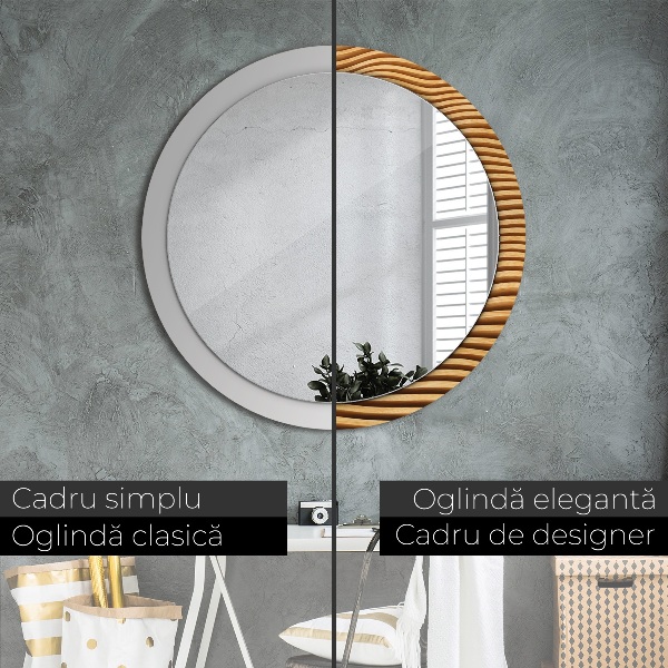 Round printed mirror Wooden wave