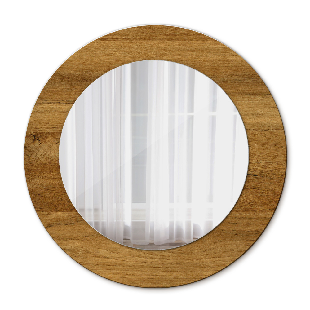 Round printed mirror Rustic oak