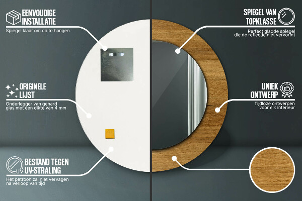 Round printed mirror Rustic oak