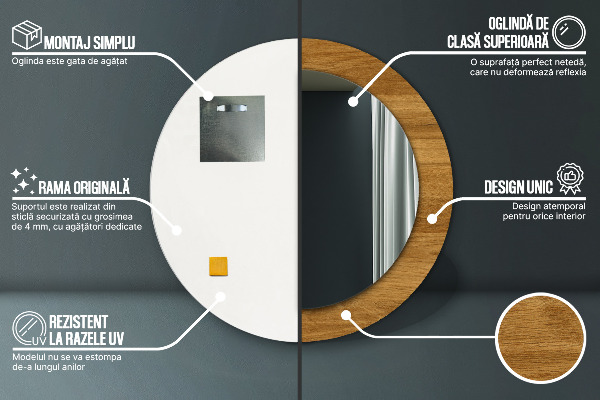 Round printed mirror Rustic oak