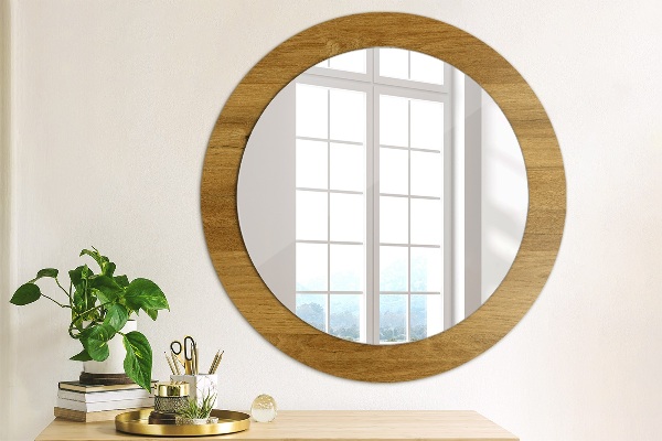 Round printed mirror Rustic oak