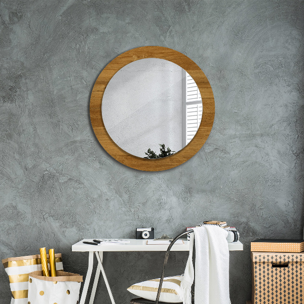 Round printed mirror Rustic oak