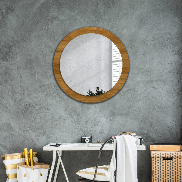 Round printed mirror Rustic oak