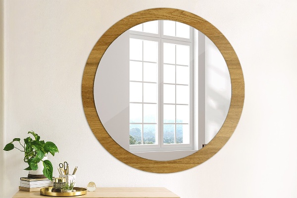 Round printed mirror Rustic oak