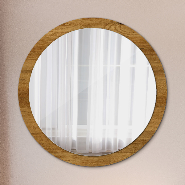 Round printed mirror Rustic oak