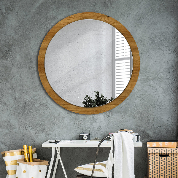 Round printed mirror Rustic oak