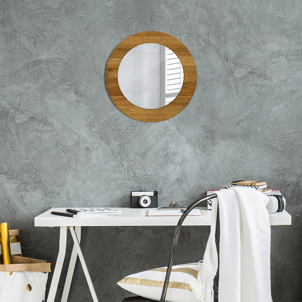 Round printed mirror Rustic oak
