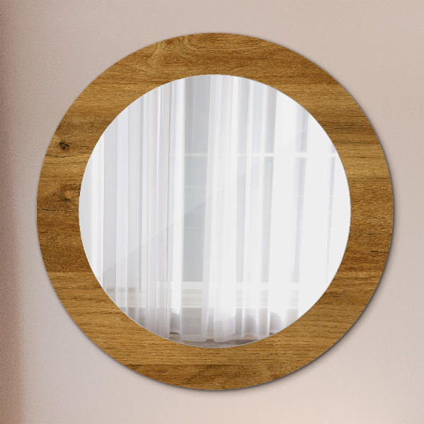 Round printed mirror Rustic oak