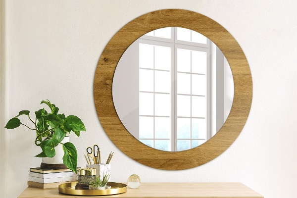 Round printed mirror Rustic oak