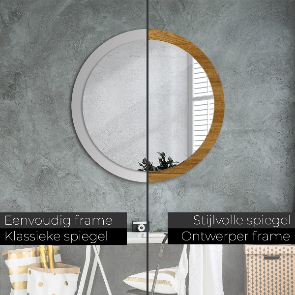 Round printed mirror Rustic oak