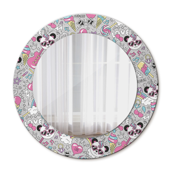 Round printed mirror Panda unicorn