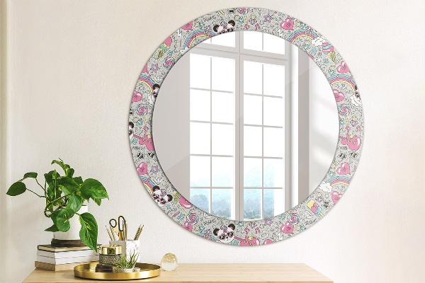 Round printed mirror Panda unicorn