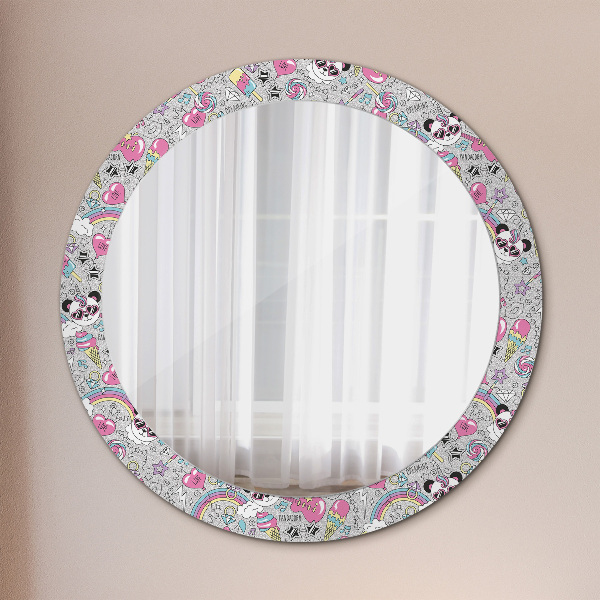 Round printed mirror Panda unicorn