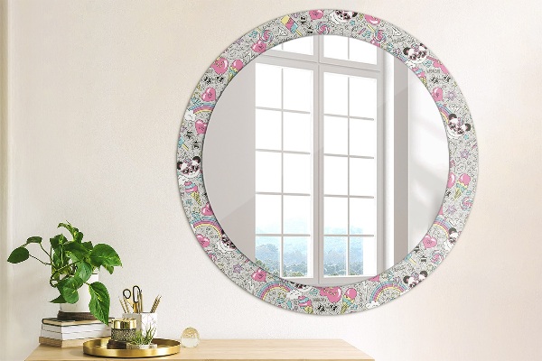 Round printed mirror Panda unicorn