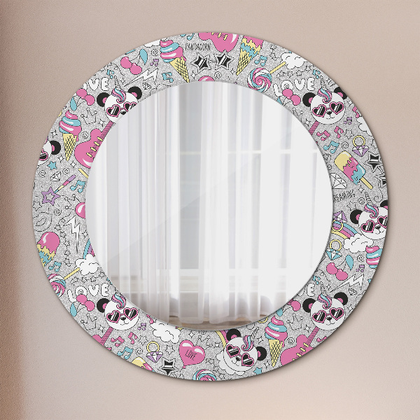 Round printed mirror Panda unicorn