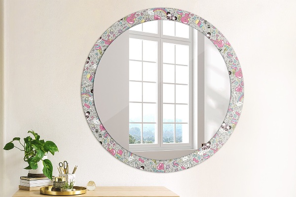Round printed mirror Panda unicorn