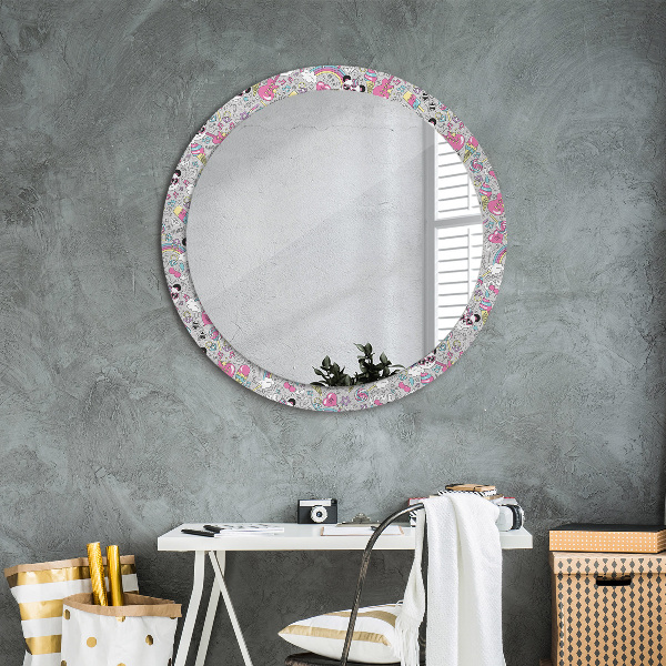 Round printed mirror Panda unicorn
