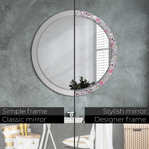 Round printed mirror Panda unicorn