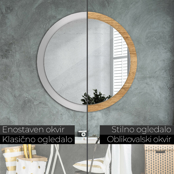 Round printed mirror Wood texture