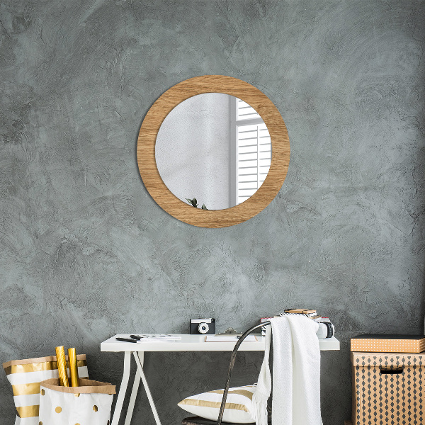 Round printed mirror Wood texture