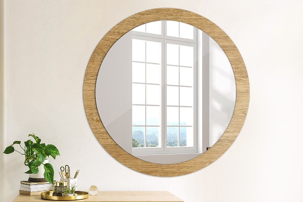 Round printed mirror Wood texture