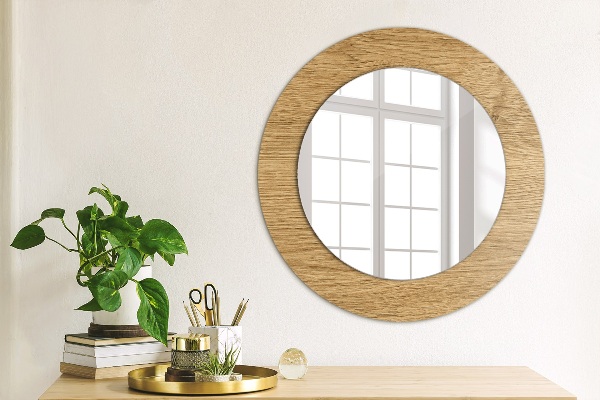 Round printed mirror Wood texture