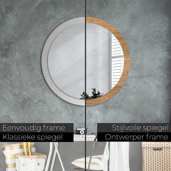 Round printed mirror Wood texture