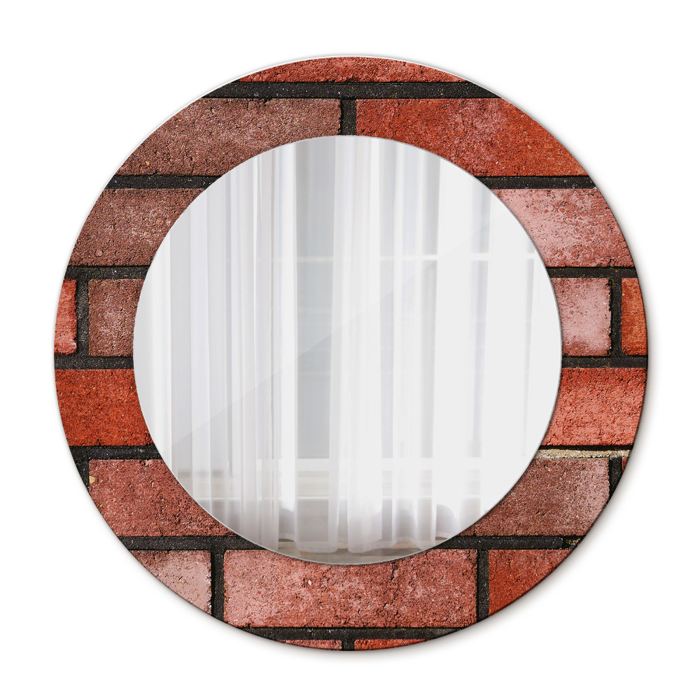 Round wall mirror decor Red brick
