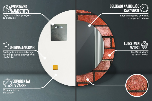 Round wall mirror decor Red brick