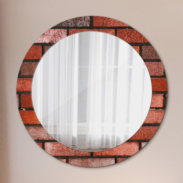 Round wall mirror decor Red brick