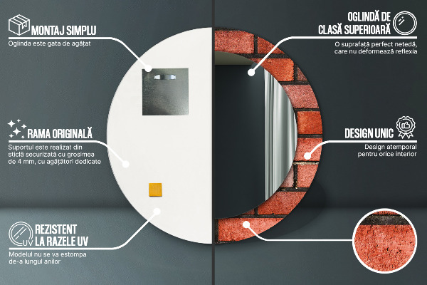 Round wall mirror decor Red brick