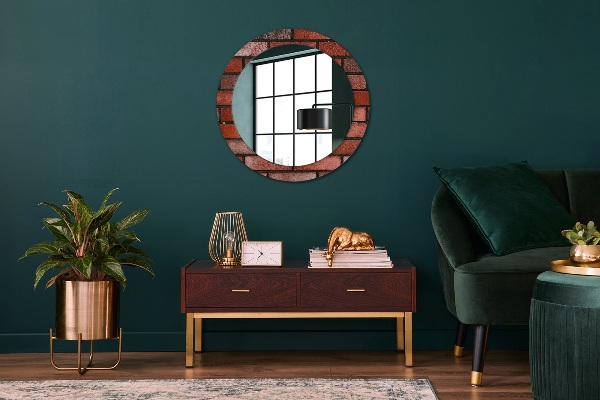 Round wall mirror decor Red brick