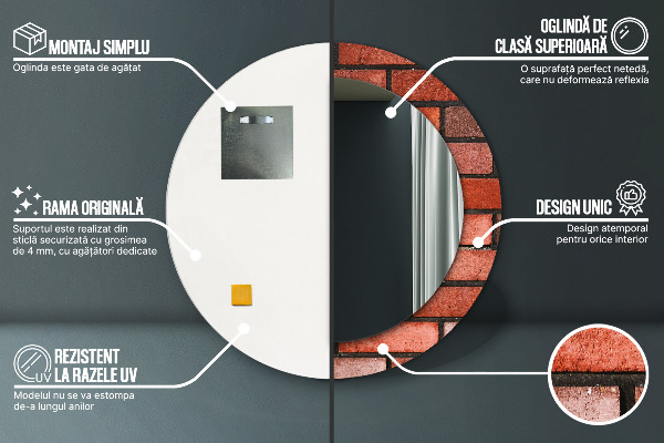 Round wall mirror decor Red brick