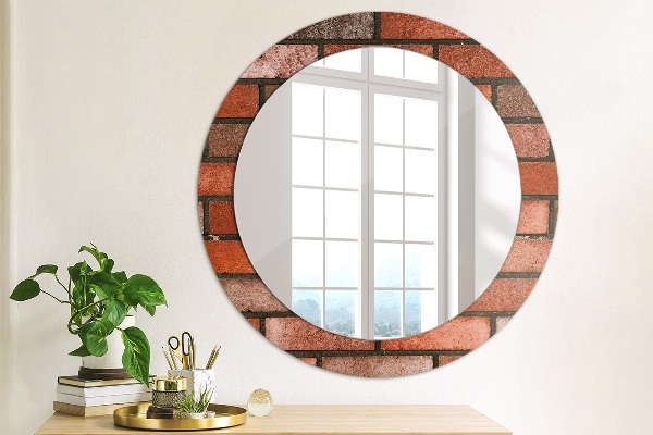 Round wall mirror decor Red brick