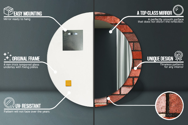 Round wall mirror decor Red brick