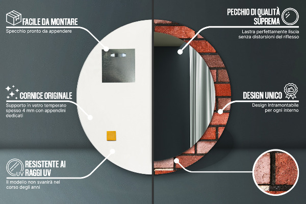 Round wall mirror decor Red brick