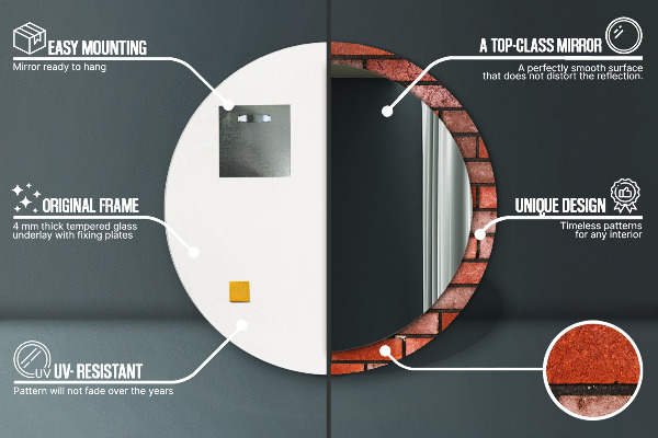 Round wall mirror decor Red brick