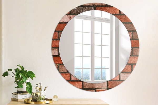 Round wall mirror decor Red brick