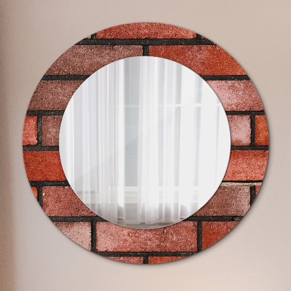 Round wall mirror decor Red brick