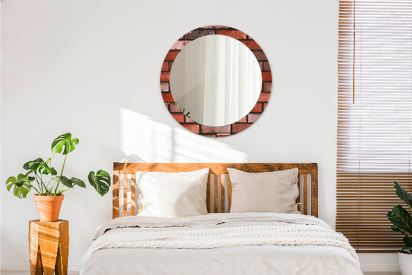 Round wall mirror decor Red brick