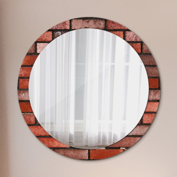 Round wall mirror decor Red brick