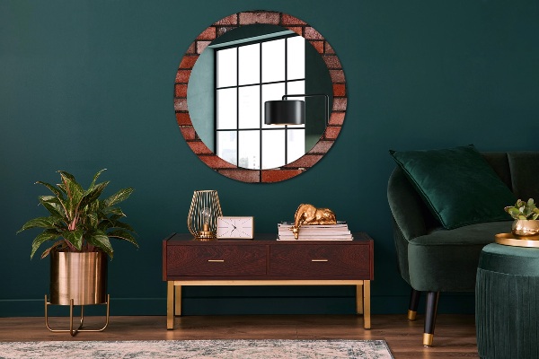 Round wall mirror decor Red brick