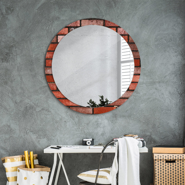 Round wall mirror decor Red brick