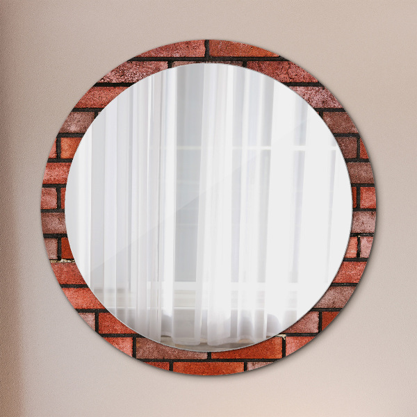 Round wall mirror decor Red brick
