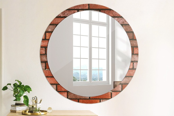 Round wall mirror decor Red brick