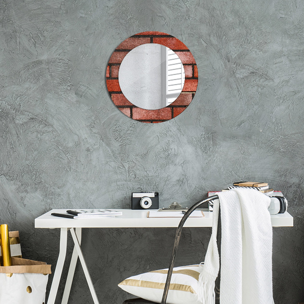 Round wall mirror decor Red brick