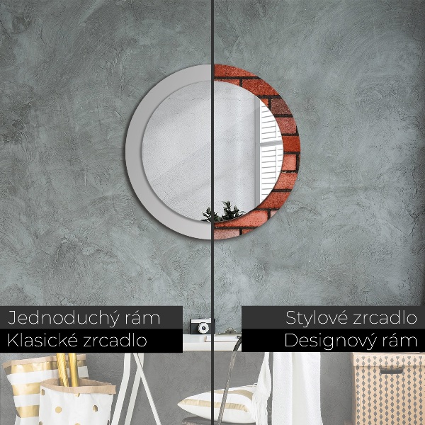 Round wall mirror decor Red brick